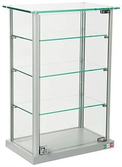 Countertop Display Case W/ Glass Canopy Top, 3 Shelves - Silver