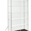37" Glass Display Case W/5 Shelves, 2 Top Lights, Hidden Wheels & Hinged Door - Black
