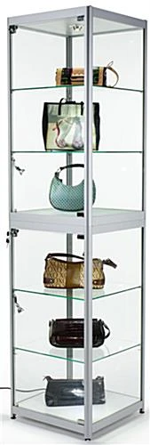 Portable Display Case W/Top & Side Lights, Locking Hinged Door, Carry Case - Silver