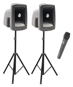 Anchor Audio PA System, Two Speakers, Two Stands, One Wireless Microphone - Black
