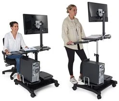 Sit/Stand Computer Workstation, For Monitors Up To 27”, CPU & Printer Shelves– Black -Displays2go Shop adtmwse5b.ra3 preview