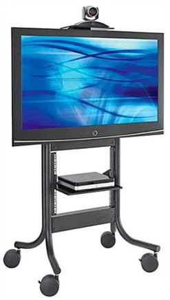 TV Cart With Height-adjustable Shelf, Fits Monitors 37 To 70", Camera Shelf - Black