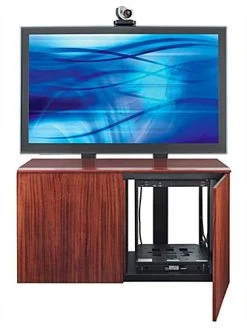 TV Stand For Monitors Up To 70" W/ Cabinet Storage - Mahogany -Displays2go Shop avtcrd2v.ra2 preview