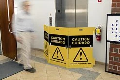 93" X 42" Interlocking Crowd Control Barrier W/ Pre-Printed Caution Graphics - Yellow -Displays2go Shop bbxb3142pp.ra5 preview
