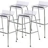 31.5" Bar Height Stool W/ Acrylic Seat, Lip Back, Stackable, Set Of 4 - Clear