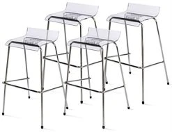 31.5" Bar Height Stool W/ Acrylic Seat, Lip Back, Stackable, Set Of 4 - Clear