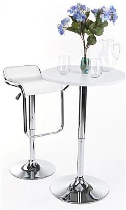 Adjustable Stool W/ Leatherette Seat, 360 Degree Swivel, Lip Back, Footrest - White -Displays2go Shop brstlpub2w.ra4 preview