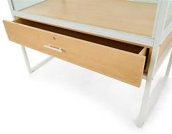 48"w Locking Display Table W/ Tempered Glass Canopy, Sliding Door, LED Light - White -Displays2go Shop casadc.ra6 preview