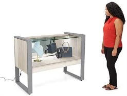 47" Tempered Glass Display Case, Top LED Lights, Locking Sliding Door - Gray -Displays2go Shop clmodc1.ra3 preview