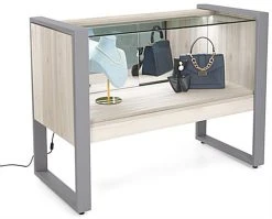 47" Tempered Glass Display Case, Top LED Lights, Locking Sliding Door - Gray