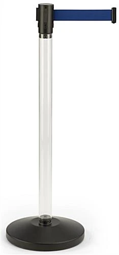 QueuePole.Economy 41.5" Clear Stanchion Post With 6.5' Blue Retractable Belt