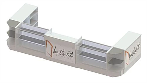 White Store Counter Configuration w/ 7 Components, Custom Printed Graphic Panels White Store Counter Configuration W/ 7 Components, Custom Printed Graphic Panels -Displays2go Shop cw7aewhcg.ra1 preview