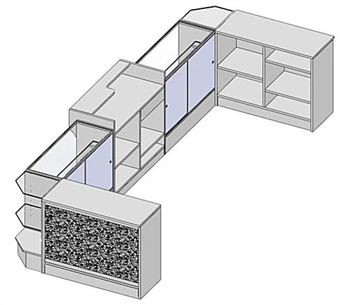 White Store Counter Configuration w/ 7 Components, Custom Printed Graphic Panels White Store Counter Configuration W/ 7 Components, Custom Printed Graphic Panels -Displays2go Shop cw7aewhcg.ra2 preview