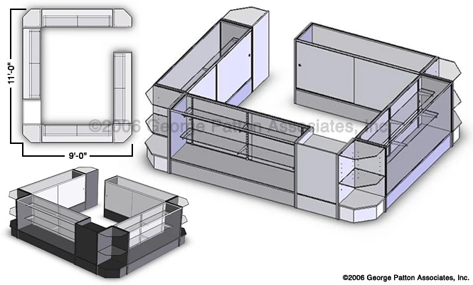 Retail Counter Configuration w/ 9 Components, Black Finish & Adjustable Glass Shelves Retail Counter Configuration W/ 9 Components, Black Finish & Adjustable Glass Shelves -Displays2go Shop cw9c4