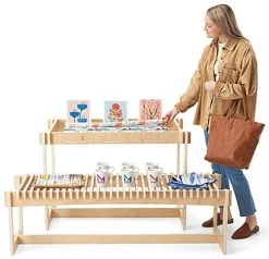 60" W Slatted Bench With Collapsible Design, Eco-Friendly Poplar Wood - Natural -Displays2go Shop dbsben1.r7 preview