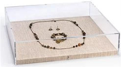 17 X 17 Wall Mounted Exhibit Case W/ Linen Backing, Acrylic Vitrine - Tan -Displays2go Shop dcawec1212.ra2 preview