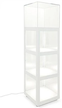 20" Acrylic Display Case W/ Interior LED Lights, Locking Fixed Shelves- White