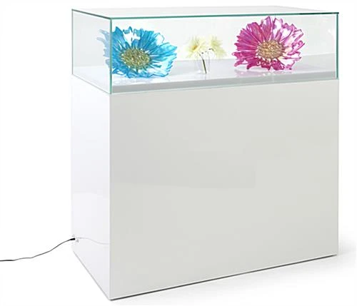 39"w Glass Display Case, LED Surface Light, Removable Top, Floor Standing - White 39"w Glass Display Case, LED Surface Light, Removable Top, Floor Standing - White -Displays2go Shop dcphzdc.ra1 preview