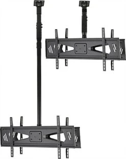 Ceiling TV Mount For 2 Screens 37” To 70”, Double Sided, Height, Tilt, & Pan - Black