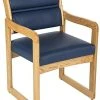 Waiting Room Chair With Light Oak Finish & Smooth Upholstery - Blue