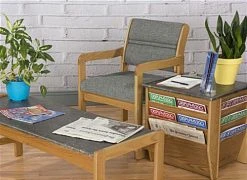 19.5" Seat Height Waiting Room Chair, Medium Oak Finish & Fabric Upholstery - Gray 3 19.5" Seat Height Waiting Room Chair, Medium Oak Finish & Fabric Upholstery - Gray -Displays2go Shop dw11mocg.renv preview
