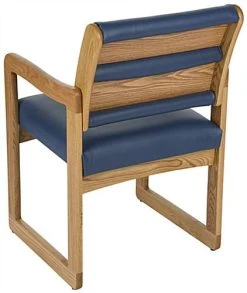 19.5" Seat Height Waiting Room Chair, Medium Oak Finish & Vinyl Upholstery - Blue -Displays2go Shop dw11movb.ra2 preview