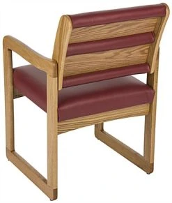 19.5" Seat Height Waiting Room Chair, Medium Oak Finish & Vinyl Upholstery - Burgundy -Displays2go Shop dw11movw.ra2 preview