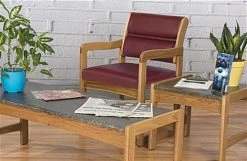 19.5" Seat Height Waiting Room Chair, Medium Oak Finish & Vinyl Upholstery - Burgundy -Displays2go Shop dw11movw.renv preview