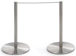 Set Of (6) QueuePole Slim 16” Stanchion Posts W/ 50’ Gray Elastic Cord - Silver -Displays2go Shop fd16ksv06.ra1 preview
