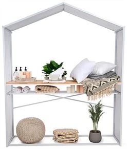 67"w X 40"h Bar Table W/ Mesh Canopy, Storage Shelf, Wood Countertop - White -Displays2go Shop fdcasalc.ra1 preview