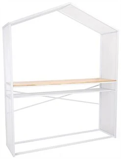 67"w X 40"h Bar Table W/ Mesh Canopy, Storage Shelf, Wood Countertop - White