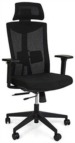 Mobile Office Chair W/ Adjustable Armrests, Lumbar Support, Tilting Back - Black