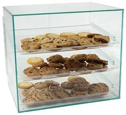 Food Display Case With (3) Plastic Removable Trays - Green Acrylic