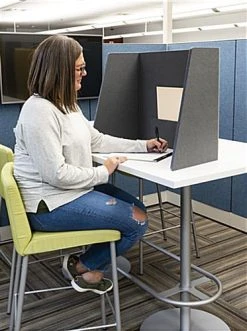 50" W X 20" H Tri-Fold Fabric Desk Divider W/ Pocket - Gray -Displays2go Shop fdfddgry.ra5 preview