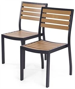 19.5"h Aluminum And Faux Teak Indoor/Outdoor Chairs, Set Of 2 - Natural -Displays2go Shop fdomf2c.ra2 preview
