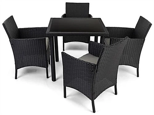Dining Set w/ 29"h Table, Outdoor, 4 Cushioned Chairs, Synthetic Rattan - Dark Brown Dining Set W/ 29"h Table, Outdoor, 4 Cushioned Chairs, Synthetic Rattan - Dark Brown -Displays2go Shop fdoutdset2.ra1 preview