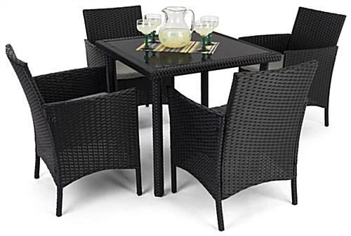 Dining Set w/ 29"h Table, Outdoor, 4 Cushioned Chairs, Synthetic Rattan - Dark Brown Dining Set W/ 29"h Table, Outdoor, 4 Cushioned Chairs, Synthetic Rattan - Dark Brown -Displays2go Shop fdoutdset2.ra2 preview