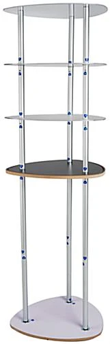 Trade Show Display Tower W/ Acrylic Shelves, Black Fabric Cover, Portable - Silver