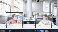 20 X 20 Desktop Sneeze Shield, PVC, Three Panels, Folding, Set Of 10 - Clear -Displays2go Shop fgcddb20.ra7 preview