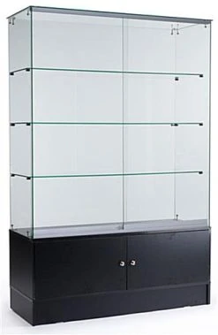 48" Glass Display Case W/ Sliding Doors, Base Cabinets, Frameless - Black -Displays2go Shop frchvwbk.ra1 preview