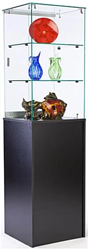 Display Case W/ Tempered Glass Frameless Top, Black Cabinet Base & Locking Door