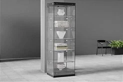 24” Display Case W/ LED Lights, Frameless, Hinged Door, Ships Assembled - Black -Displays2go Shop gtap24ledb.ra6 preview