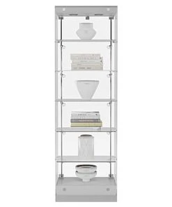 24” Display Case W/ LED Lights, Frameless, Hinged Door, Ships Assembled - Silver -Displays2go Shop gtap24leds.ra5 preview