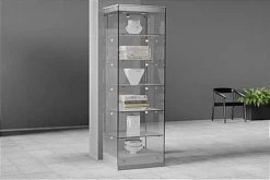 24” Display Case W/ LED Lights, Frameless, Hinged Door, Ships Assembled - Silver -Displays2go Shop gtap24leds.ra7 preview
