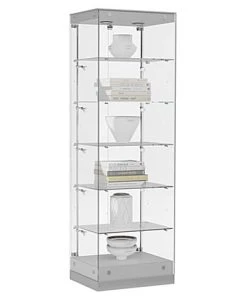 24” Display Case W/ LED Lights, Frameless, Hinged Door, Ships Assembled - Silver
