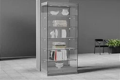 36” Display Case W/ LED Lights, Frameless, Sliding Doors, Ships Assembled - Silver -Displays2go Shop gtap36leds.ra6 preview