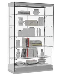 48” Display Case W/ LED Lights, Frameless, Sliding Door, Ships Assembled - Silver