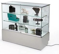4ft. Glass Retail Counter W/ Mirror Deck, LED, Slider Doors, Ships Assembled, Silver -Displays2go Shop gtled4fslv.ra6 preview