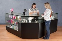 44" Quarter Vision Corner Display Case W/Drawers, Ships Assembled - Black -Displays2go Shop gtled configb1 8784 preview