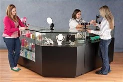 4ft. Glass Retail Counter W/ Mirror Deck, LED, Slider Doors, Ships Assembled, Black -Displays2go Shop gtled configb3 8776 preview